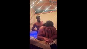 Mature milf and her hubby enjoy a hot tub fling