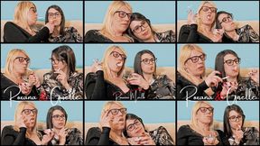 00232 # mother and daughter smokers, with cuddles and cigarettes watching tv