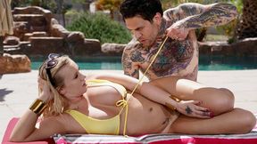 Bikini girl with big tits likes outdoor sex so much