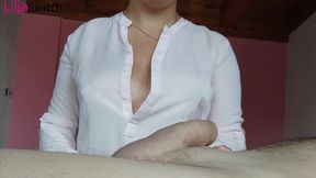 Top-heavy amateur milf milks big cock with her breast milk