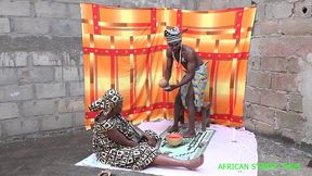 hot and the muscular traditional african fetish marabout with a bodybuilding body and big cock fucks clients and faithful in his traditional treatment laboratory publicly in front of his other patient