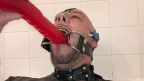 Deepthroating A Long Dildo With Braces Headgear Spidergag