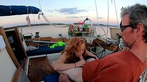 Slim Redhead Pleases Her Husband With a Blowjob And Gets CIM During a Romantic Boat Trip