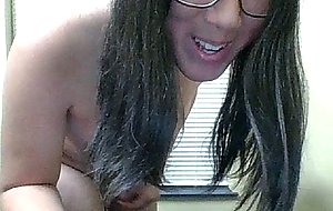 Geeky asian ts jerks her lil dick