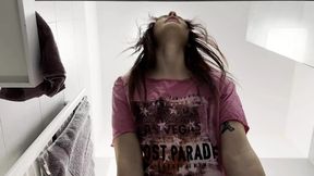 Hottest redhead in the bathroom with a t-shirt and panties then takes off her underwear to show her ass and pussy