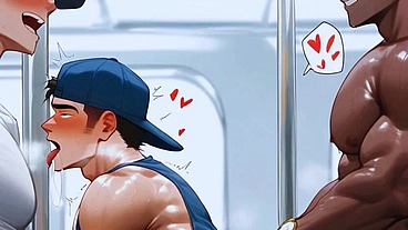 Gay sex on a public bus in Amsterdam. Anal and cumshot inside with people watching.