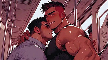 Gay sex on a public bus in Amsterdam. Anal and cumshot inside with people watching.