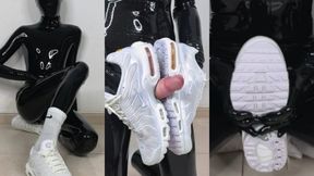 Rubber twink fucks Nike Air Max TN & frots BBC dildo