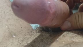 Young Man with a Big Dick Has a Triple Orgasm in the Mirror.