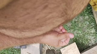 Construction bear masturbates at job site with hot, creamy cum