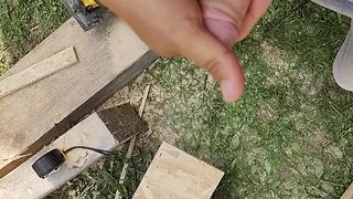 Construction bear masturbates at job site with hot, creamy cum