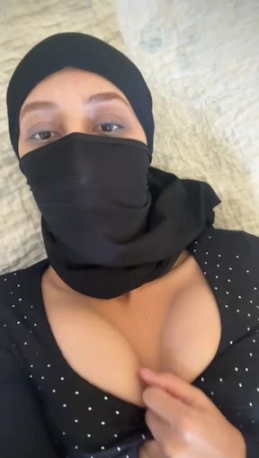 Muslim Cutie in Hijab Rubs Her Tits Through Her Top Until Her Nipples Pop