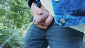 Pis - 3 Times Pissing with Uncut Cock Outdoors - Cock and Balls Out of Jeans