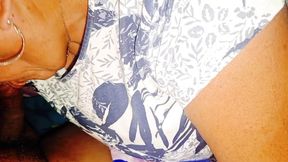 We went out to the terrace with my stepmother to have sex better but they almost found us