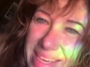 Busty cougar self pleasures after shower smoking pussy fingering lick eat her cum