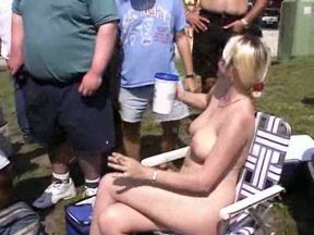 I met this chunky blonde milf with big tits on the nudist rally