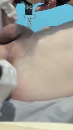 My submissive boyfriend is tied up and I control his tight ass and anus and his cock