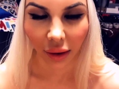 Big tit blonde gives blowjob to big cock
