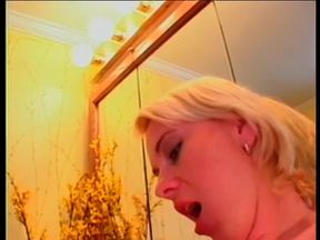 Hot blonde on the bathroom with legs spread wide has girlfriend lick her pussy