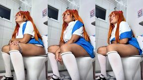 fart explosion after cosplay con stuffing bloated belly and toilet farts