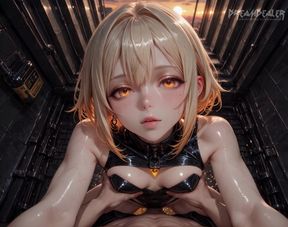 Vega Stone Holds Her Ground Above the City, Muscles Set, the Orange Sky Igniting Her Fierce Stare - Ai Generated