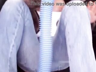 Cleo Uses Her Vacuum Throughout Her Jeans On Her Vagina To Please Herself!