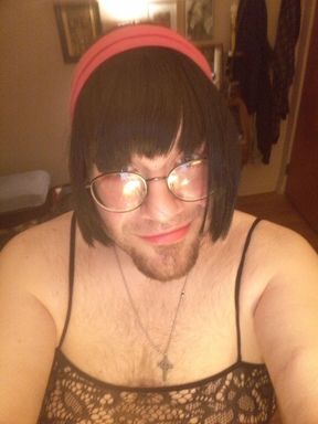 Crossdressing sissy fag dildo fucking his own asshole