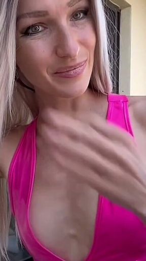 Blonde Barbie Mature Skinny MILF Balcony Tease Dance