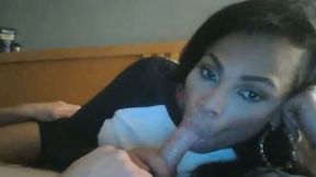 Ebony Shemale Spitting and Sucking a Nice cock