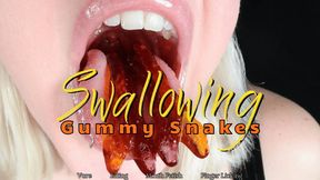Swallowing Gummy Snakes - HD - The Goddess Clue, Gummy Vore, Candy Eating, Uvula Fetish, Throat, Mouth Close Up, Finger Licking, Sucking, Slurping, Playing With Food
