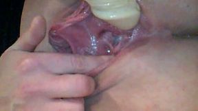 Big lipped pink pussy getting penetrated witha dildo