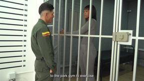 Sex in Jail! Ebony Godess with a Huge Ass Sucks the Cop's Dick and Rides Him Hard to Get Her Bail up!