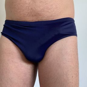 A weeks worth of cum in new blue speedo