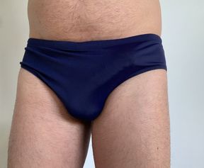 A weeks worth of cum in new blue speedo