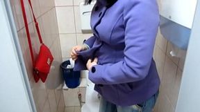 Public restroom scene with milf urinating &mdash;  then switching clothes  Explicit amateur fetish