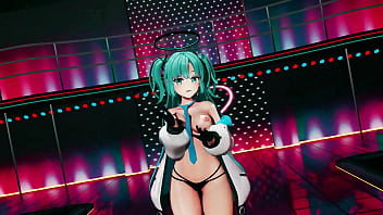 Hayase Yuuka Hentai Blue Archive No Bra Dance Queencard MMD 3D Clear Blue Hair