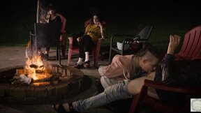 Submissive cum smore service by the fire