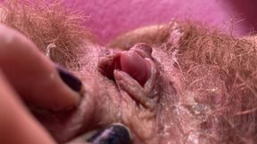 Wet pussy sounds closeup big clit hairy