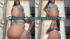 Oiling my pregnant belly