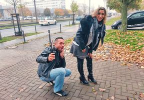 Busty blonde hooks up in public with a guy she just met
