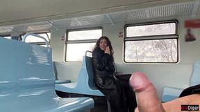 Amateur teen grabs a public handjob on the train, then blows a stranger's load
