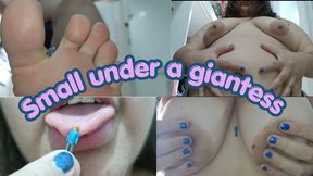 Giantess discovers spy in her dressing room