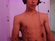 hetero playing with his friends masturbates while talking to them