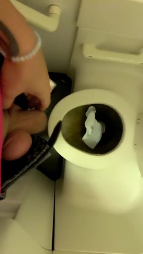 Teen Piss on the Airplane Toilet - Thick Soft Uncut Cock