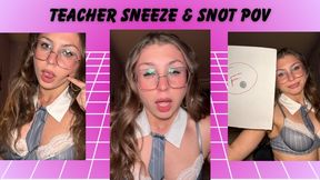 Teacher Sneezes & Drips Snot All Over Her Desk - Office Nose Explosion POV
