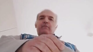 Solo amateur European daddy strokes massive hairy cock and masturbates wildly