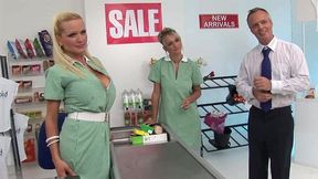 sharon pink and wendy star use their big tits to lure in customers