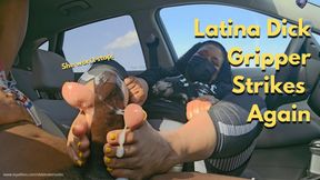 Sweaty Latina Uses her moist soles to grip BBC in the front seat