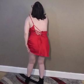 Stripping in Red Silk Lingerie and Ankle Boots