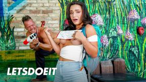 Filthy floozy Lana Roy gets down with a stranger's cock&#x1F32D; in a sordid hostel tryst